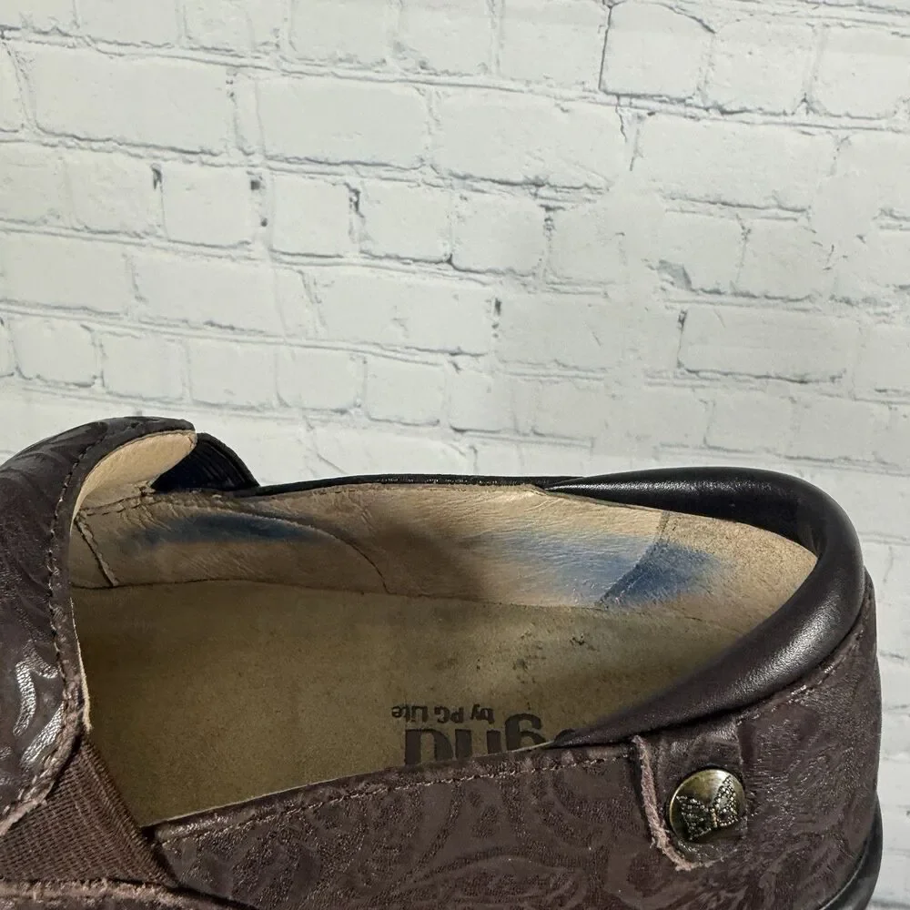 Alegria Keli KEL-433 Womens 7.5-8 US 38 EU Brown Embossed Leather Clogs Slip On